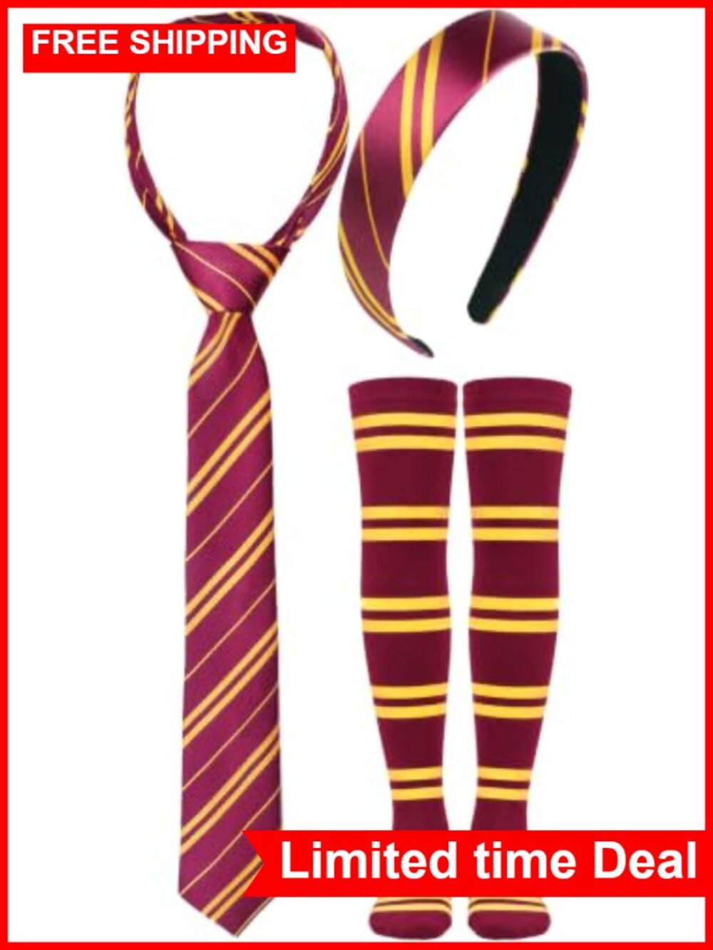 3 PC Wizard Costume Accessory Set Headband Tie Socks